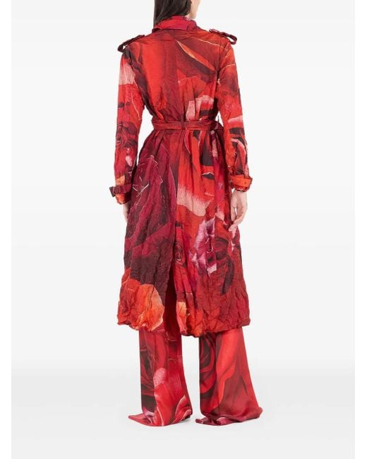 Roberto Cavalli ローズプリント トレンチコート Red