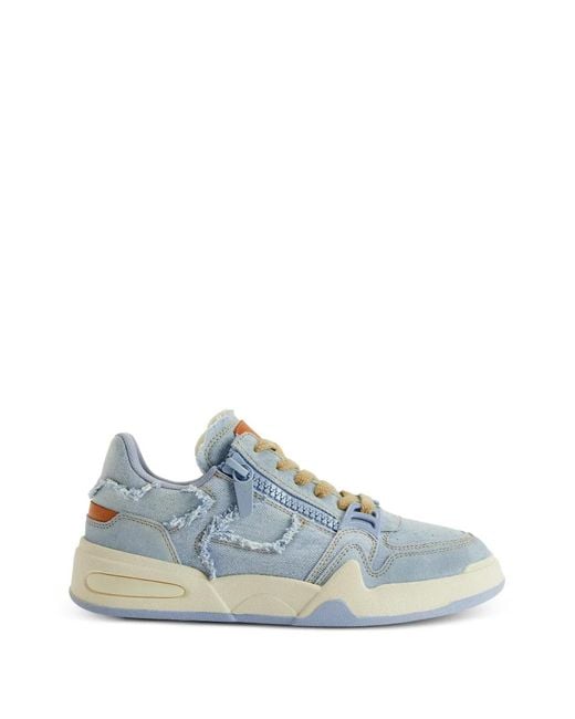 Giuseppe Zanotti Blue Frayed Zip Low-Top Trainers for men
