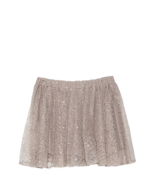 Twinset Gray Sequin-Embellished Lace-Overlay Skirt