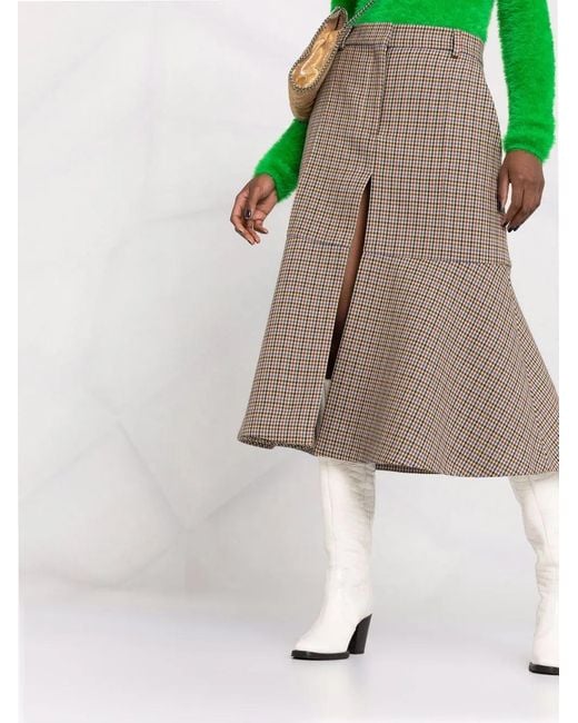 Stella McCartney Multicolor Houndstooth A-Line Midi-Skirt