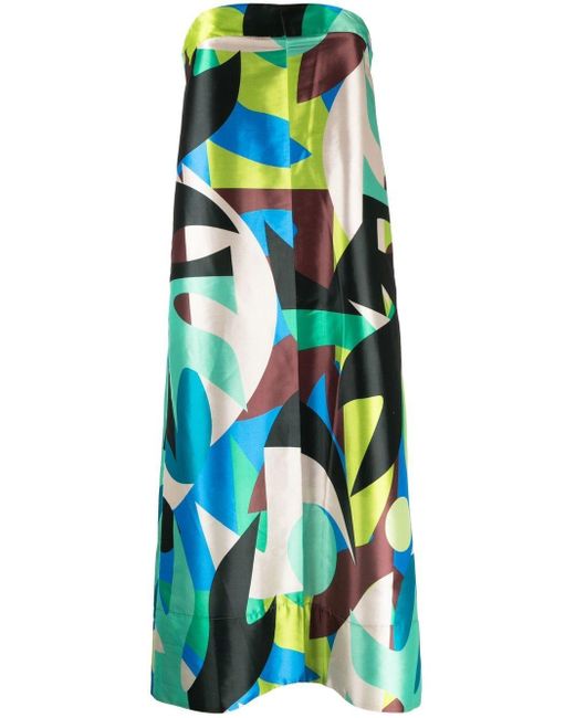 Manning Cartell Blue Abstract Collage Strapless Dress