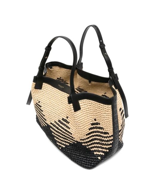 Serapian Black Secret Mosaico Raffia Tote Bag