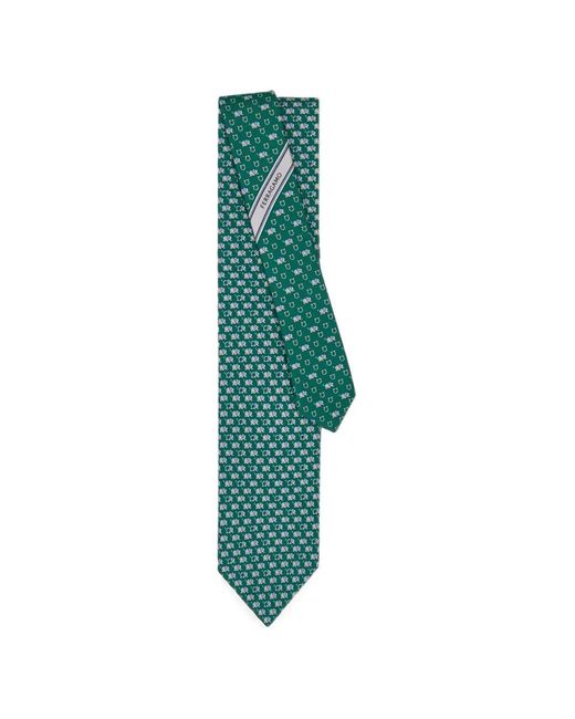 Ferragamo Green Elephant Print Silk Tie