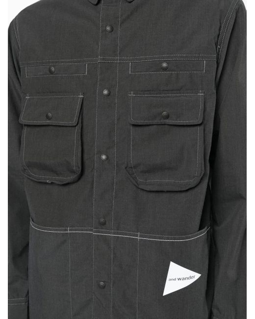 And Wander Black Logo-Print Shirt Jacket for men