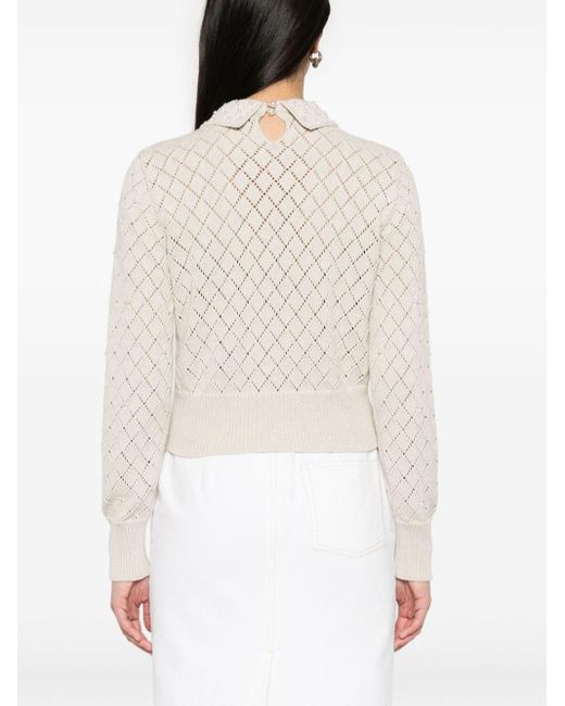 Golden Goose Deluxe Brand Natural Perforated Cotton Sweater With Pearls