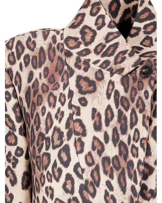 Alberto Biani White Button Leopard-Print Coat