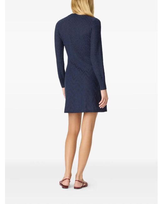 Missoni Blue Zigzag-Pattern Mini Dress