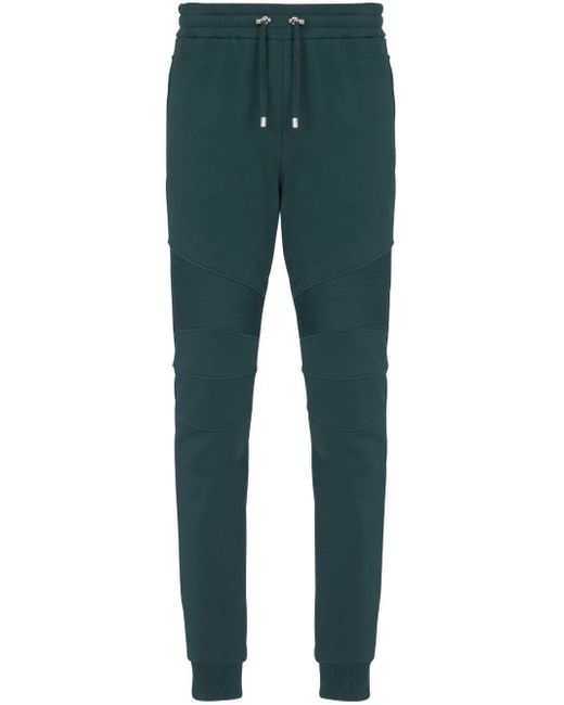 Balmain Green Ribbed-Detail Drawstring Track Pants for men
