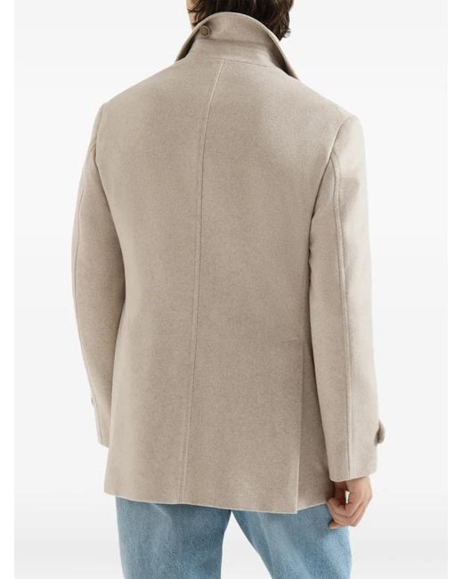 Brunello Cucinelli White Cashmere Chevron Flannel Four-Pocket Pea Coat for men
