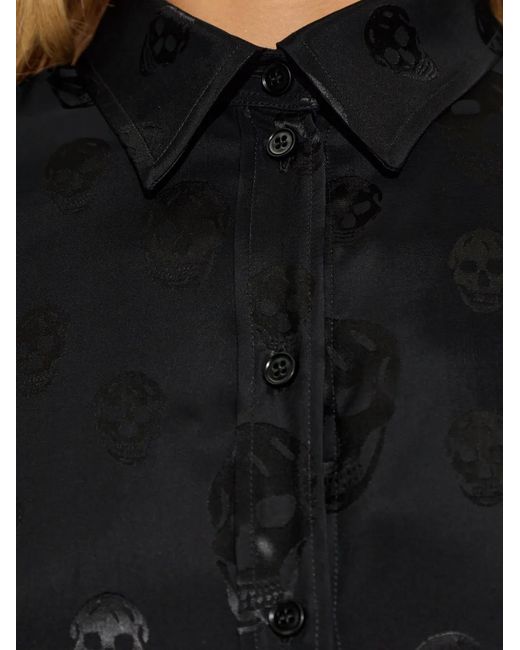 McQueen Black Skull-Pattern Collared Top