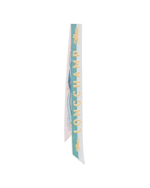 Longchamp Blue Logo-Lettering Printed Scarf