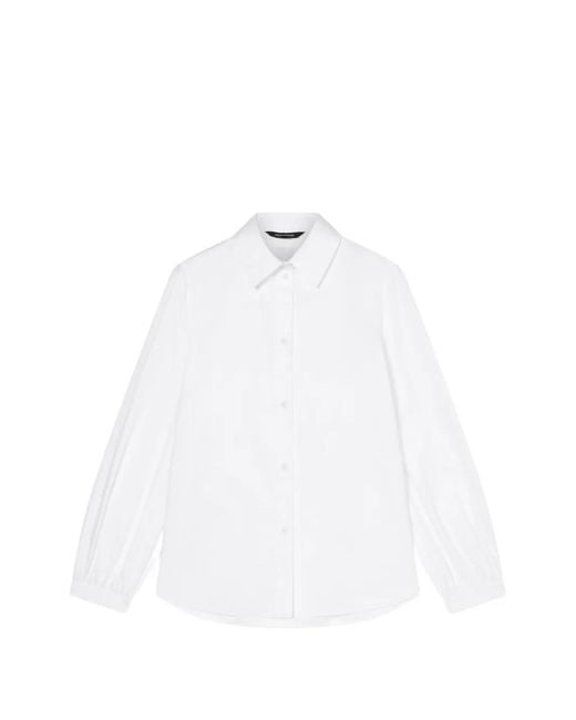 ARMANI EXCHANGE White Puff-Sleeve Cotton Shirt