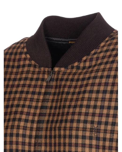 Saint Laurent Brown Check Zip-Up Bomber Jacket