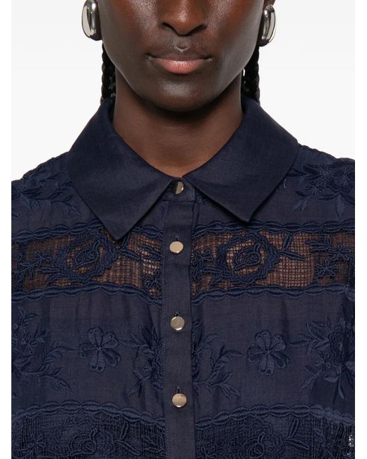 Self-Portrait Blue Embroidered Belted Midi Dress