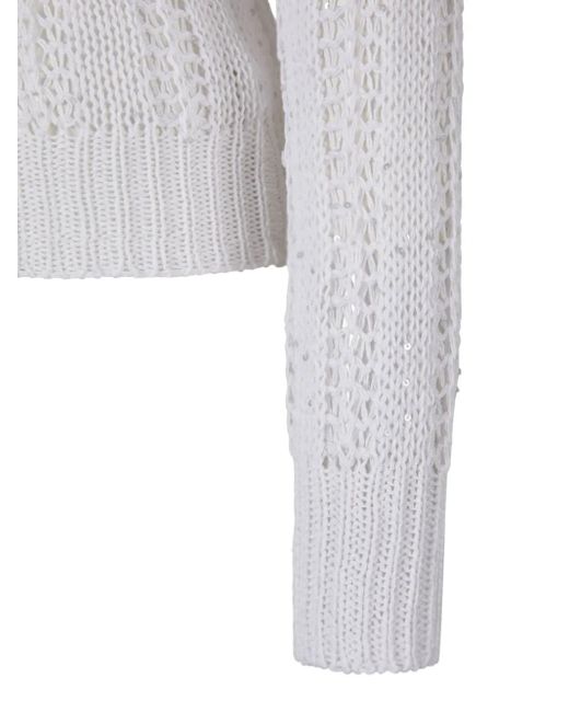 Peserico White Sequinned Open-Knit Sweater