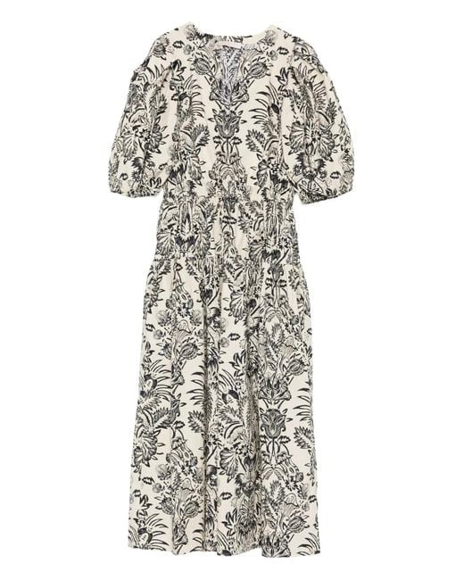 Ulla Johnson White Harriet Midikleid mit Puffärmeln