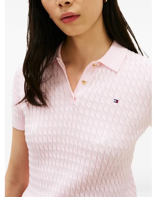 Tommy Hilfiger Pink Polo En Maille Torsadée