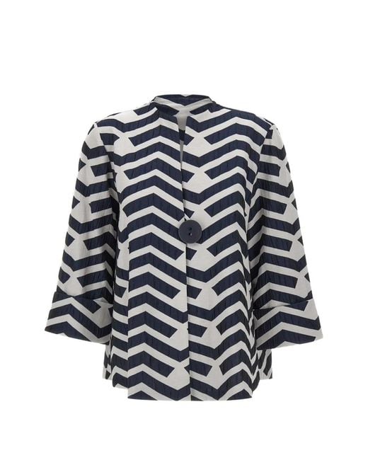 Joseph Ribkoff Blue Geometric-Pattern Crinkled Jacket