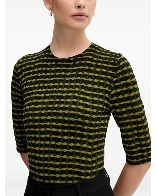 Benetton Green Short-Sleeve Patterned Sweater