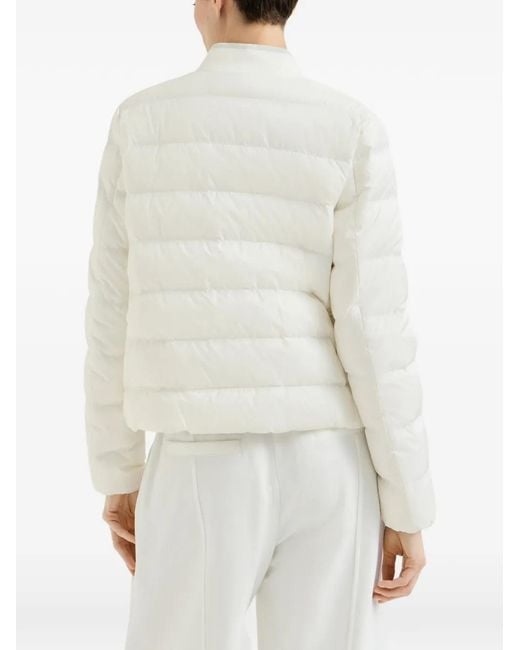 Brunello Cucinelli White Water-Resistant Matte Nylon Down Jacket With Logo