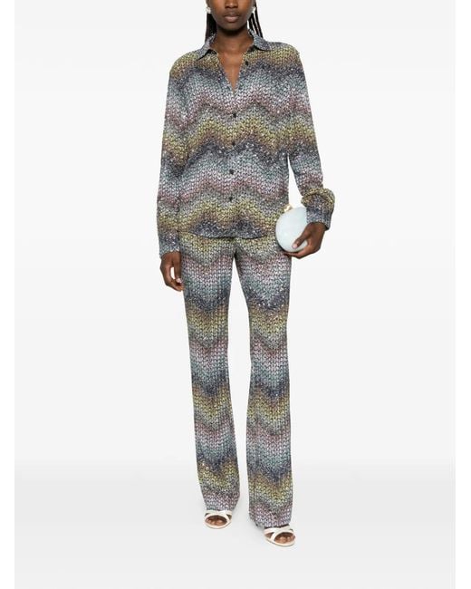 Missoni Gray Zigzag-Knit Flared Trousers