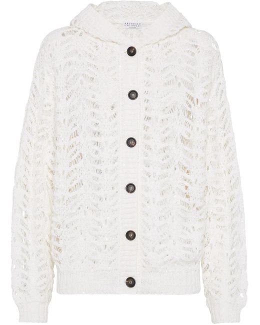 Brunello Cucinelli White Foliage-Lace Cardigan