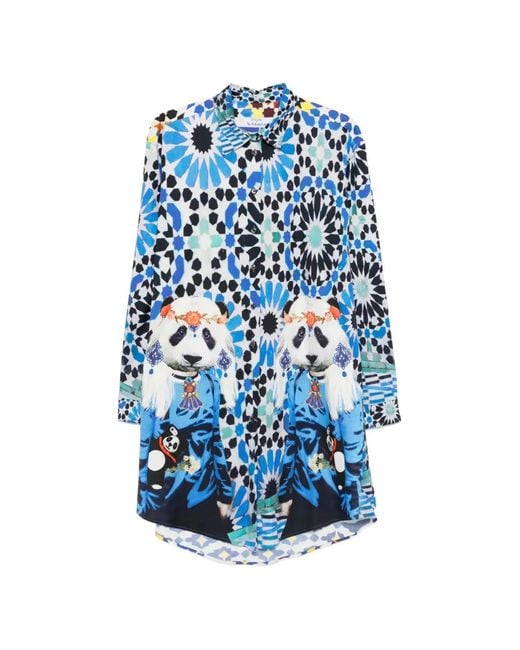 The Artistylist Blue Panda-Print Silk Shirt
