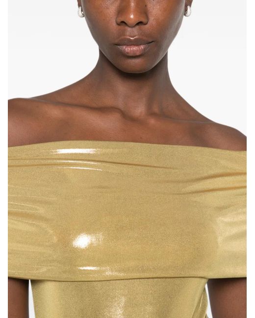 Norma Kamali Metallic Off-Shoulder Bodysuit