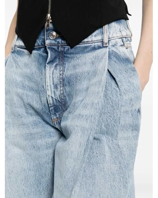 Sportmax Blue Pleated Wide-Leg Jeans