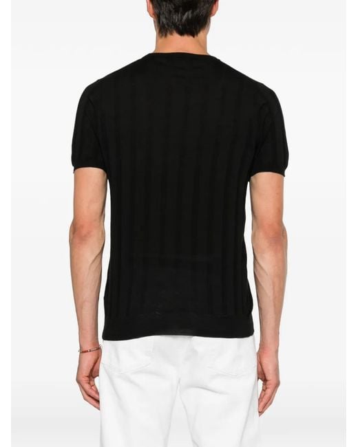 Jeordie's Black Ribbed Short-Sleeve Cotton T-Shirt for men