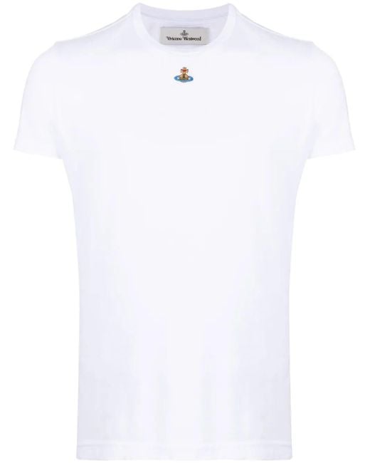 Vivienne Westwood White Orb Logo-Embroidery Cotton T-Shirt for men