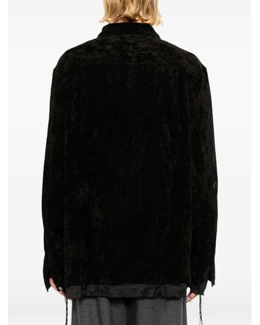 Midorikawa Black Raw-Edge Velvet-Texture Shirt for men
