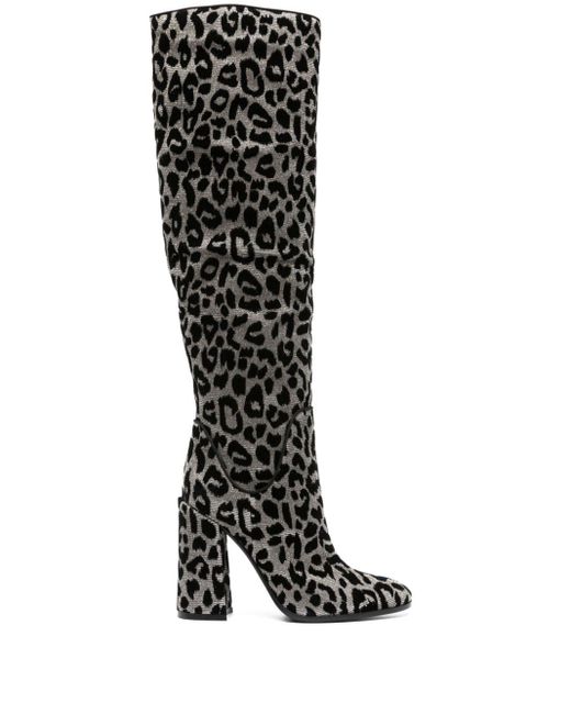 Dolce & Gabbana Black Cardinale 115mm Leopard-jacquard Boots