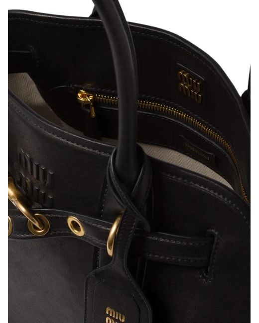 Miu Miu Black Adventure Logo-Embossed Buckled Shoulder Bag