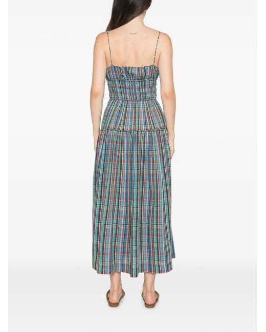 Doen Blue Brielle Plaid Shirred Maxi Dress