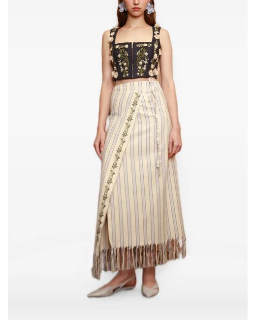 Agua Bendita White Maria Valle Floral-Embroidered Striped Pareo Maxi Skirt