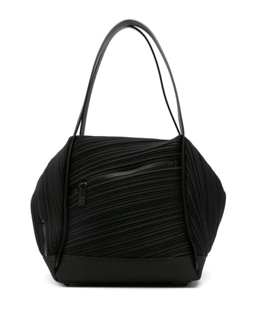 Pleats Please Issey Miyake Black Pleated-Design Tote Bag