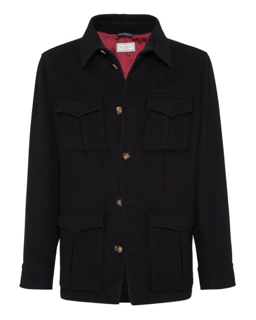 Brunello Cucinelli Black Cashmere Military Jacket for men