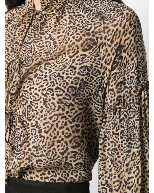 WANDERING Brown Leopard Print Blouse