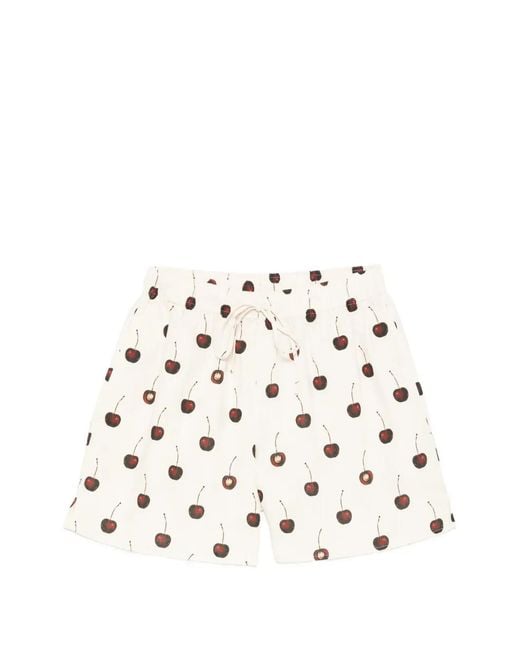 Stine Goya White Cherry-Print Drawstring Shorts