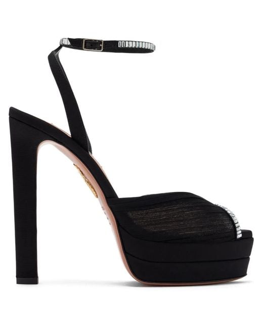 Aquazzura Black 130Mm Crystal-Embellished Platform Sandals