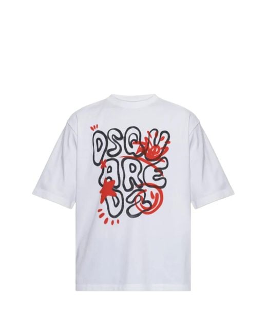 DSquared² White Logo-Print Short-Sleeve T-Shirt for men