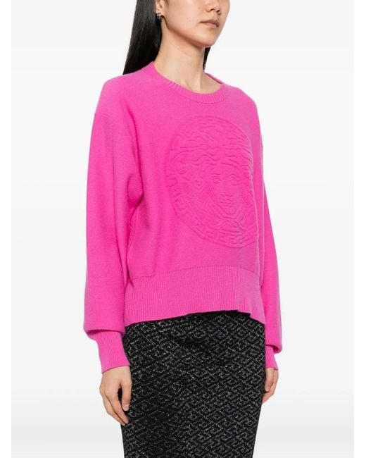 Versace Pink Logo-Knit Jumper