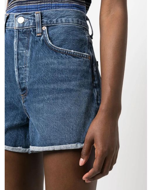 Agolde Blue Rolled-Hem Denim Shorts