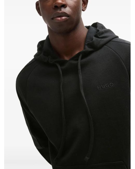 HUGO Black Logo-Embroidered Hoodie for men