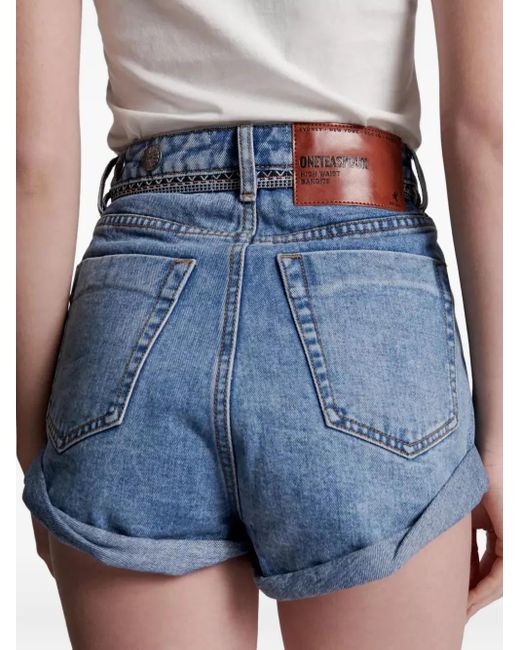 One Teaspoon Blue Bandits Marbled-Denim Shorts