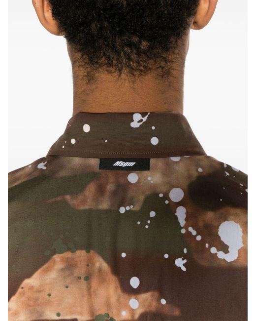 MSGM Brown Paint Splatter-print Cotton Shirt for men