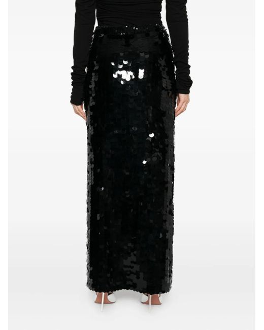 P.A.R.O.S.H. Black Sequin-Embellished Slit Skirt