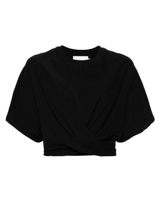 Closed Black Tie-fastening Cropped T-shirt