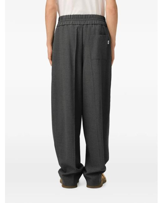 AMI Gray Elasticated-Waist Wool Trousers